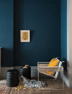 Farrow & Ball Hague Blue in a Warm Minimalist North-Facing Living Room