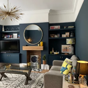 Farrow & Ball Hague Blue in a Warm Minimalist North-Facing Living Room